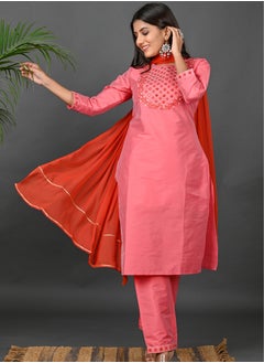 Riara Riara Embroidery Women Kurti With Pant And Dupatta Coral Paradise Round Neck M  - Image 2