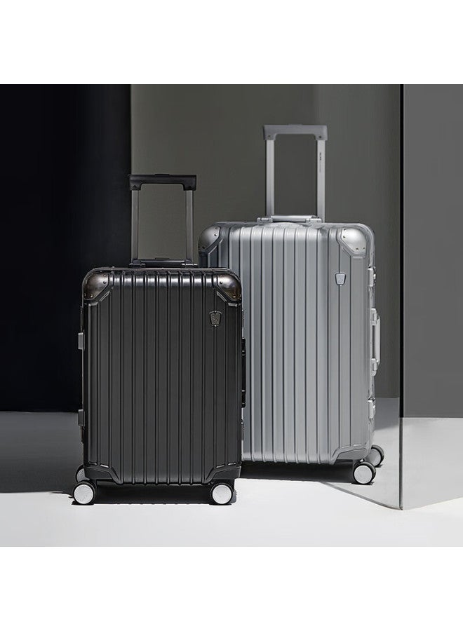OIWAS Aihua 20-inch Luggage, Carry-on Suitcase For Men And Women, Business Aluminum Frame Hard Shell Suitcase With Password Lock, Silver - Image 1