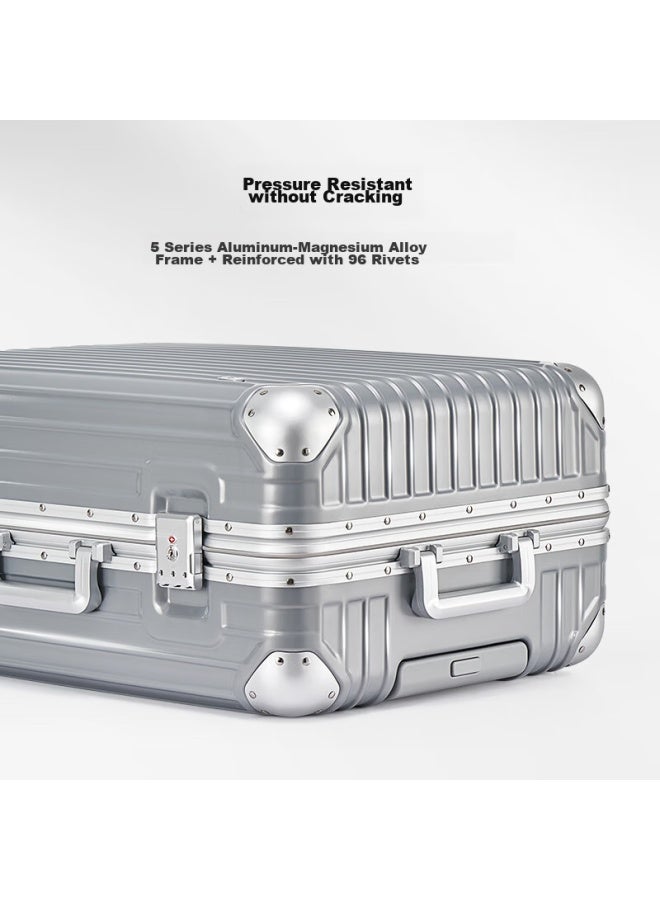 OIWAS Aihua 20-inch Luggage, Carry-on Suitcase For Men And Women, Business Aluminum Frame Hard Shell Suitcase With Password Lock, Silver - Image 2