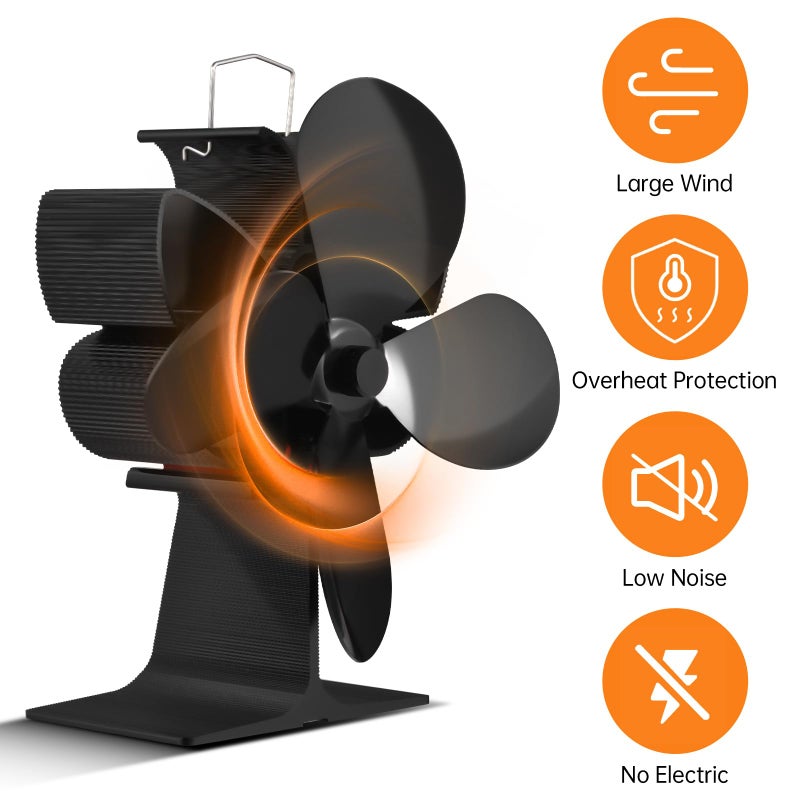 Heat Powered Stove Fan With Overheating Protection For Wood Burner Black - Image 5