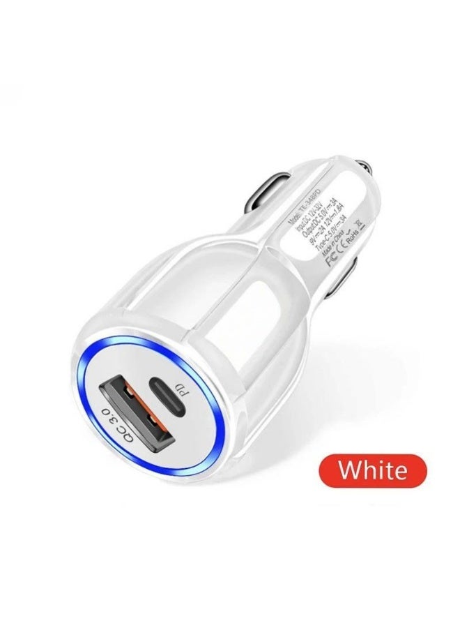 شاحن شحن سيارة 48 واط QC3.0+PD شحن فائق السرعة - كفاء، سريع، متوافق مع جميع أنواع المركبات. (ابيض) - Image 3