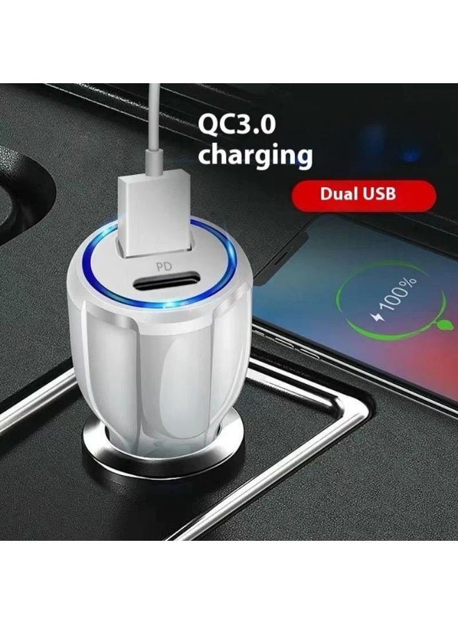 شاحن شحن سيارة 48 واط QC3.0+PD شحن فائق السرعة - كفاء، سريع، متوافق مع جميع أنواع المركبات. (ابيض) - Image 2