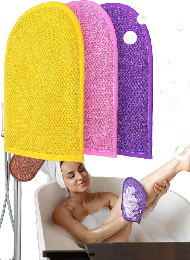 3Pcs African Net Exfoliating Gloves Dead Skin Tan Remover Pink Yellow Purple - Image 1