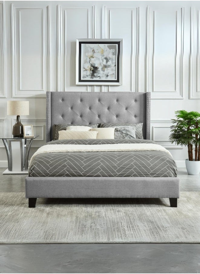 Bed and Mattress Zone Rylee Tufted Upholstered Panel Bed 200x160 Queen Size Grey Color 