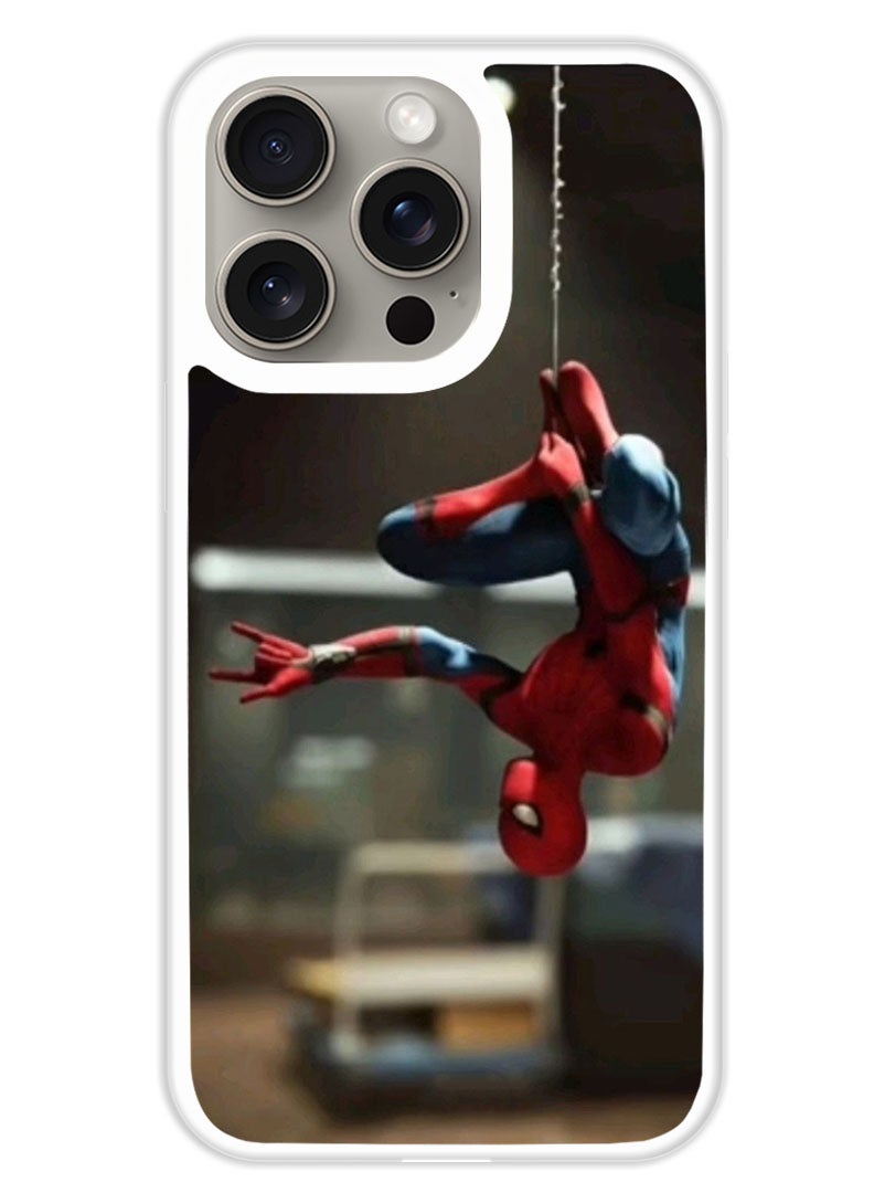 Theodor Protective Case Cover For APPLE IPHONE 15 Pro Max Spider Haning (White Bumper) - Image 1