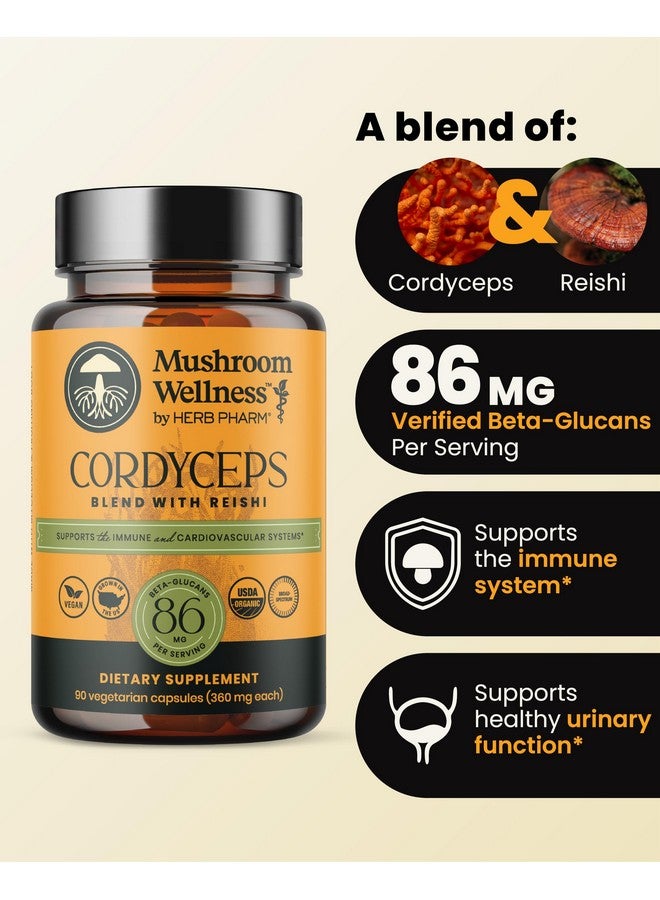 HERB PHARM Mushroom Wellness Cordyceps Blend with Reishi: Organic Cordyceps & Reishi Mushroom Capsules, Mushroom Powder Supplement, Supports Immune System & Healthy Urinary Function, 90 Vegan Capsules - Image 2