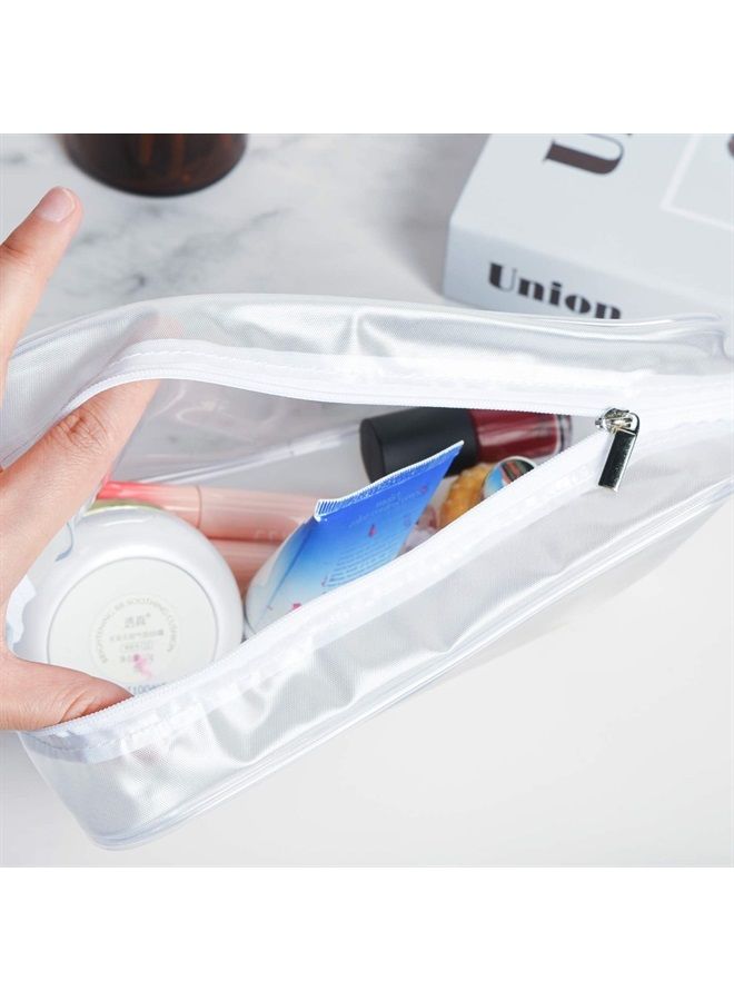 Wobe 5 عبوات حقيبة مستحضرات تجميل شفافة معتمدة من TSA، حقيبة أدوات تجميل مزودة بسحاب من PVC، حقيبة مكياج محمولة للسفر في العطلات، الحمام وتنظيم مستحضرات التجميل المقاومة للماء (كبيرة، بيضاء) - Image 2