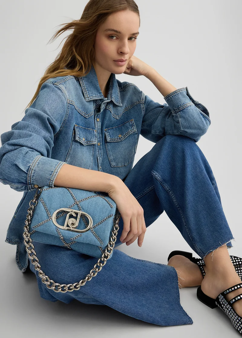 Liu Jo Denim LaPuffy shoulder bag with chains
