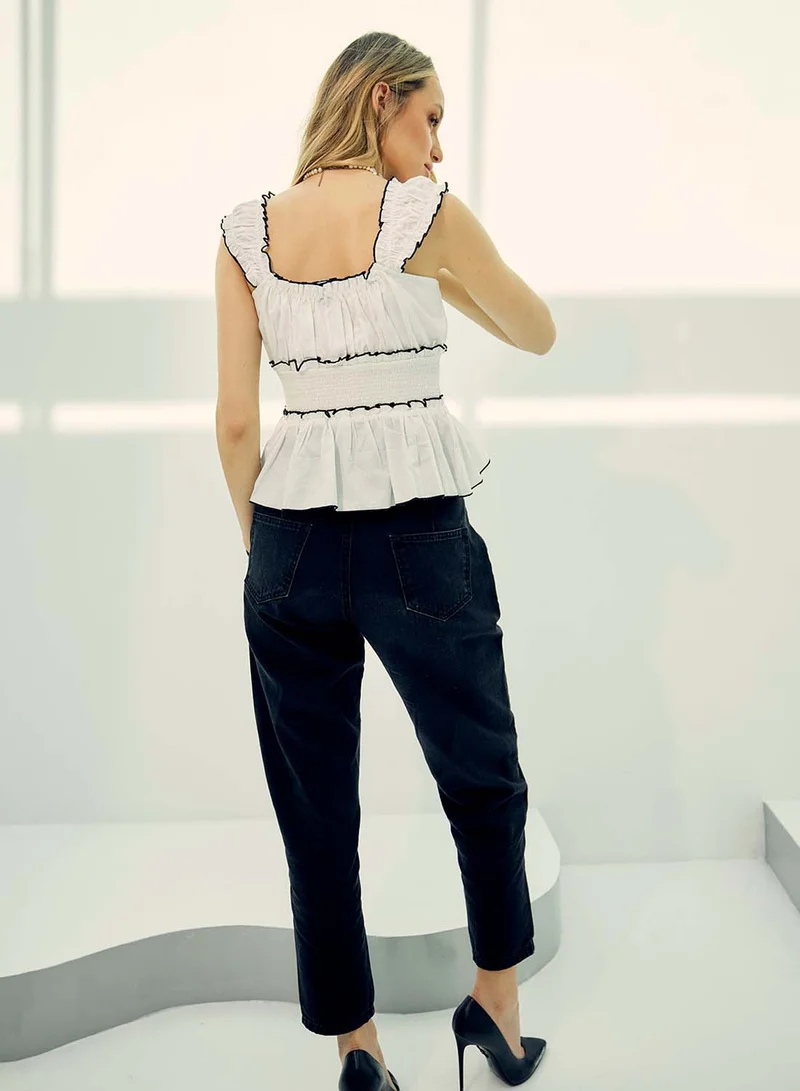 Virgio VIRGIO 100% Cotton Smocked Peplum Top With Bow
