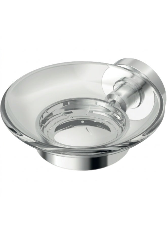 Ideal Standard IOM Transparent Glass Wall-Mounted Soap Dish with Chrome Metal Holder, 127 x 114 x 48 mm - Image 1