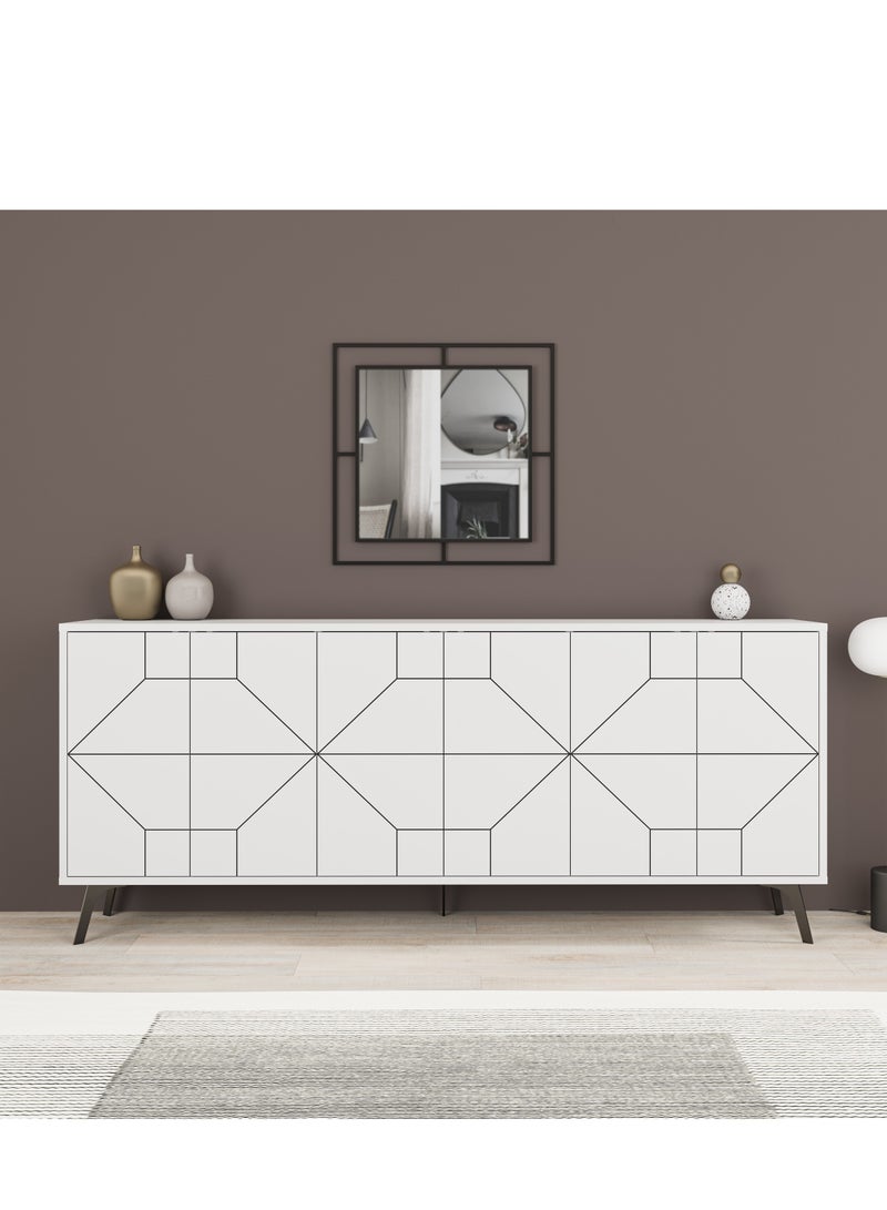 Mourah Home Dune Console  Modern Sideboard With 6 Doors  Storage Cabinet For Living Room Office Lounge Dining Room Kitchen Hallway  35X77.4X181 Cm White  - Image 1