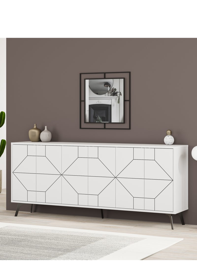 Mourah Home Dune Console  Modern Sideboard With 6 Doors  Storage Cabinet For Living Room Office Lounge Dining Room Kitchen Hallway  35X77.4X181 Cm White  - Image 2