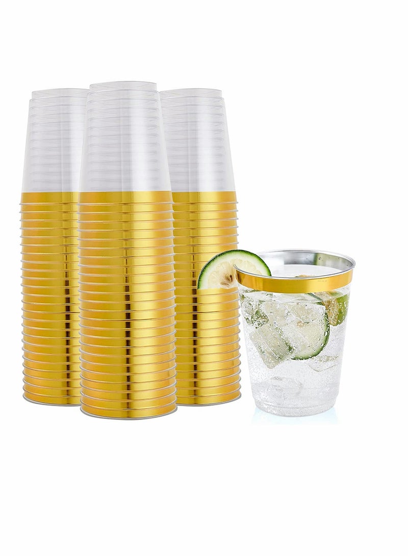Excefore Gold Rimmed Plastic Cup, 10oz Clear Plastic Cups Tumblers, Fancy Disposable Hard Plastic Cups with Gold Rim for Wedding Cups Elegant Party Cup - 20Pack - Image 1