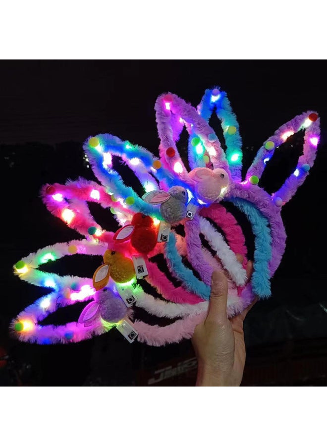 Halloween Headwear Headband Mori Antlers Headband Night Market Stall Luminous Toys-Color:Bunny Plush Bunny Ear Headband (lantern) - Image 1