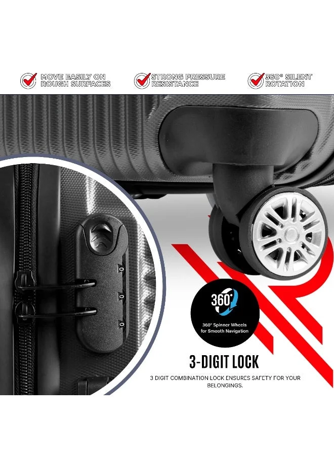 ريفلكشين طقم حقائب سفر عاكسة من بلاستيك  مكون من  قطع، خفيفة الوزن وعجلات صامتة  درجة، حقائب ترولي صلبة من بلاستيك ، حقائب سفر بعجلات دوارة مجموعة من  قطع، رمادي داكن