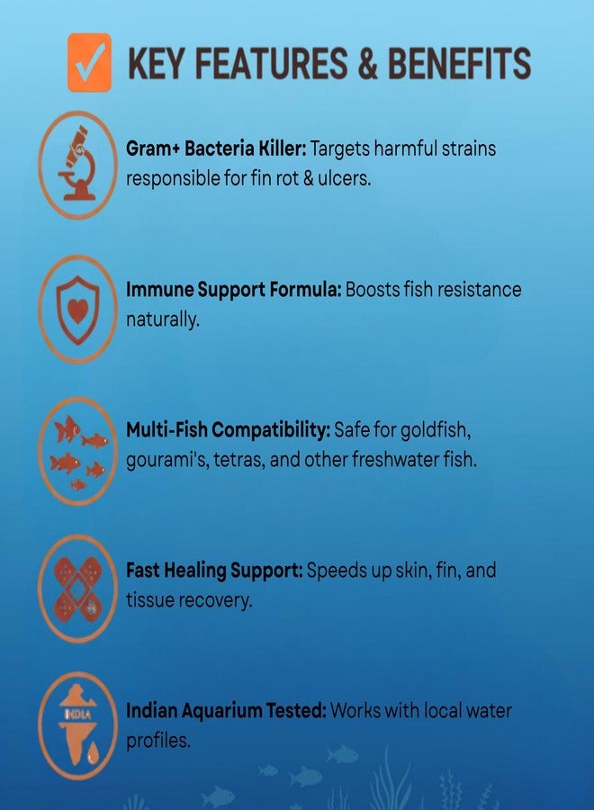سلسلة فيش سيف للتحكم في البكتيريا موجبة الجرام | علاج العدوى البكتيرية + معزز الشفاء | مصمم لأحواض السمك الهندية (30 مل) - Image 3