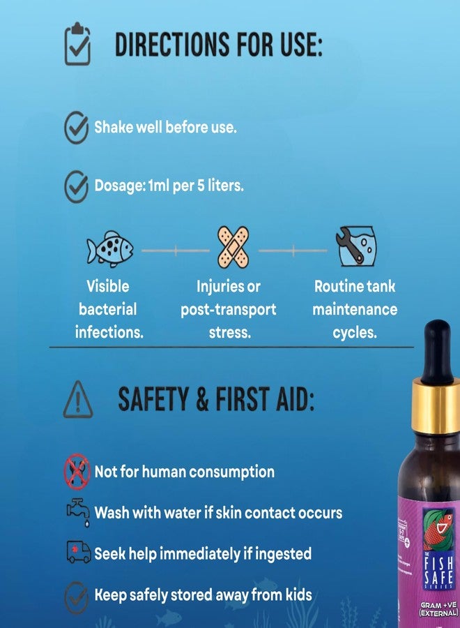 سلسلة فيش سيف للتحكم في البكتيريا موجبة الجرام | علاج العدوى البكتيرية + معزز الشفاء | مصمم لأحواض السمك الهندية (30 مل) - Image 4