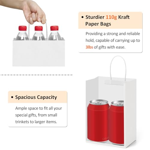 BagDream Small Gift Bags with Handles 50Pcs 5.25x3x8 Inches Kraft Paper Bags Bulk for Party Favor, Retail, Merchandise, Wedding, Gifts, Recyclable White Paper Sacks - Image 3