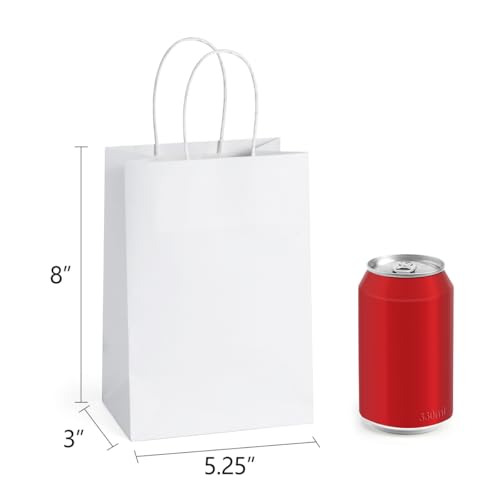 BagDream Small Gift Bags with Handles 50Pcs 5.25x3x8 Inches Kraft Paper Bags Bulk for Party Favor, Retail, Merchandise, Wedding, Gifts, Recyclable White Paper Sacks - Image 2