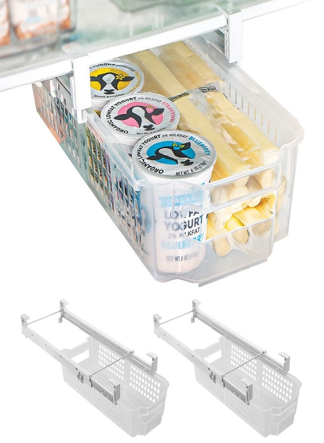 Smart Design Adjustable Pull Out Refrigerator Drawer - Medium, Set of 3 - Extendable Rails and Handle - BPA Free - Holds 15 lbs - Fridge Bin, Freezer, Pantry Food Storage Organizer - Kitchen - Clear - Image 1