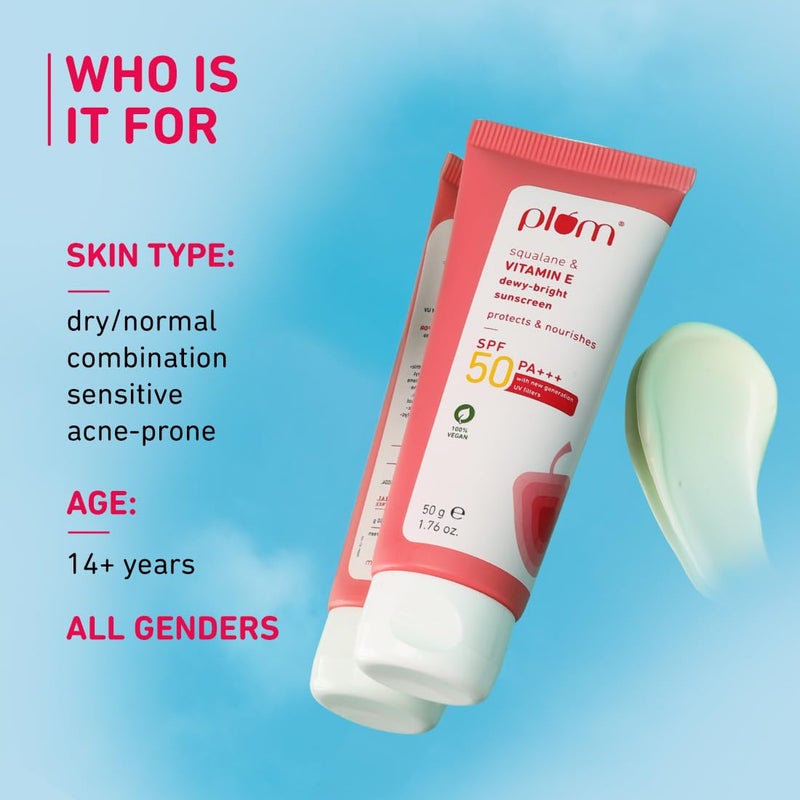 Plum SqualaneVitamin E DewyBright Sunscreen Spf 50 PaNo White CastLightweightNonStickyAll Skin TypesSunscreen For WomenMen100 Vegan50 G - Image 2