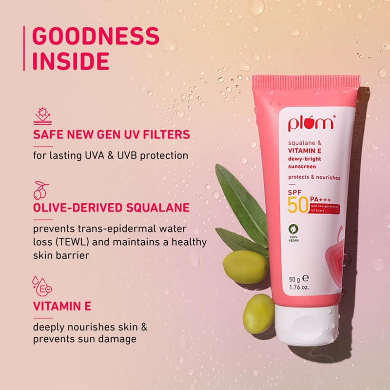 Plum SqualaneVitamin E DewyBright Sunscreen Spf 50 PaNo White CastLightweightNonStickyAll Skin TypesSunscreen For WomenMen100 Vegan50 G - Image 3