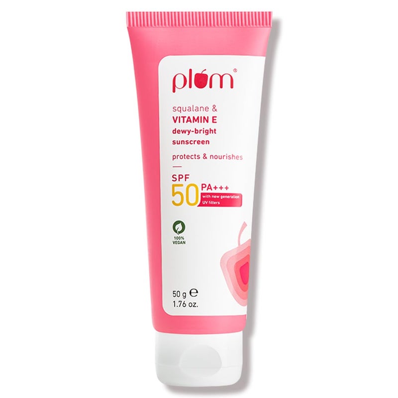 Plum SqualaneVitamin E DewyBright Sunscreen Spf 50 PaNo White CastLightweightNonStickyAll Skin TypesSunscreen For WomenMen100 Vegan50 G - Image 1