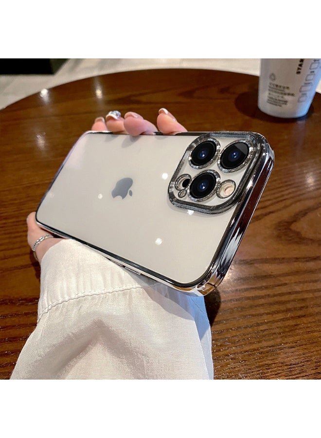 Suitable for iPhone 16 Pro Max phone case, TPU transparent material, anti slip, sweat proof, anti fingerprint, anti-collision protection, silver plated border - Image 1