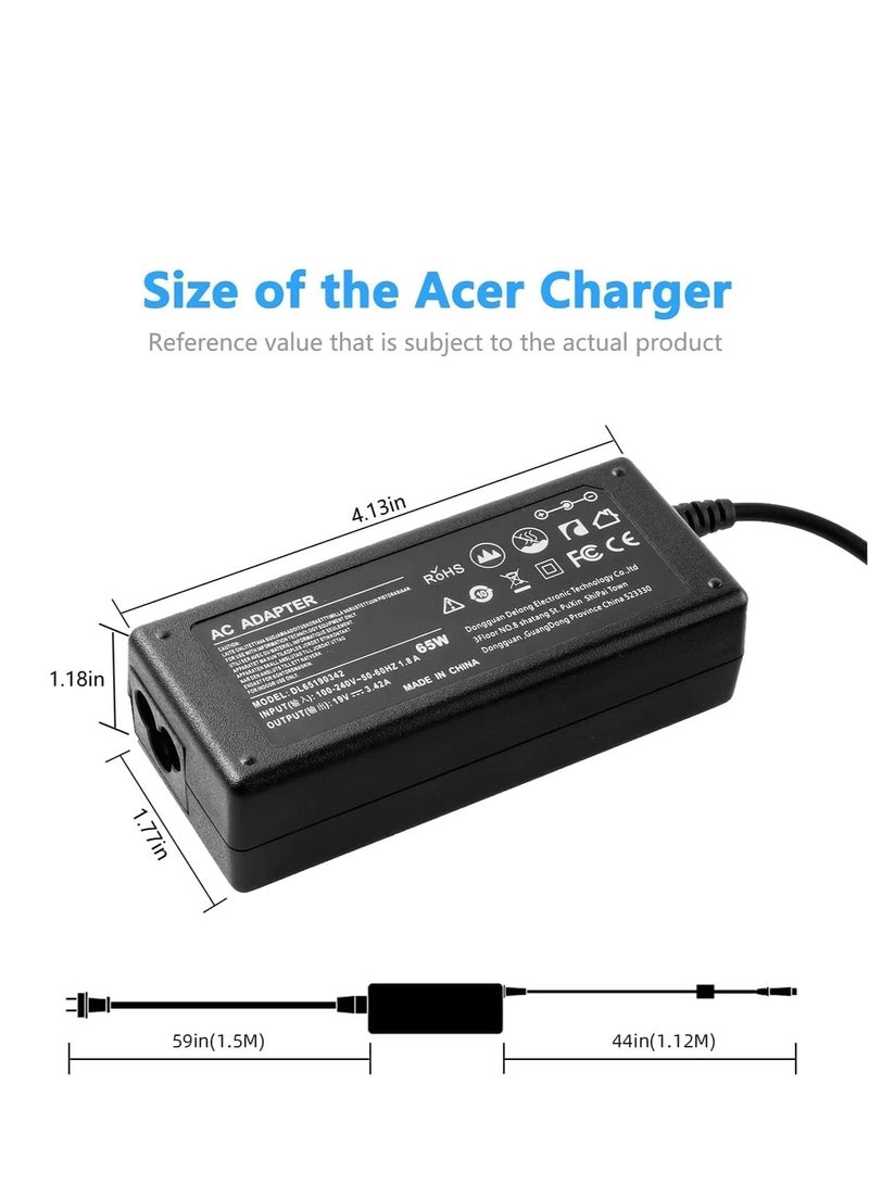 NTECH 65W 19V/3.42A Acer Laptop Charger Yellow Connector and Black Power Cord Tips 5.5x1.7mm