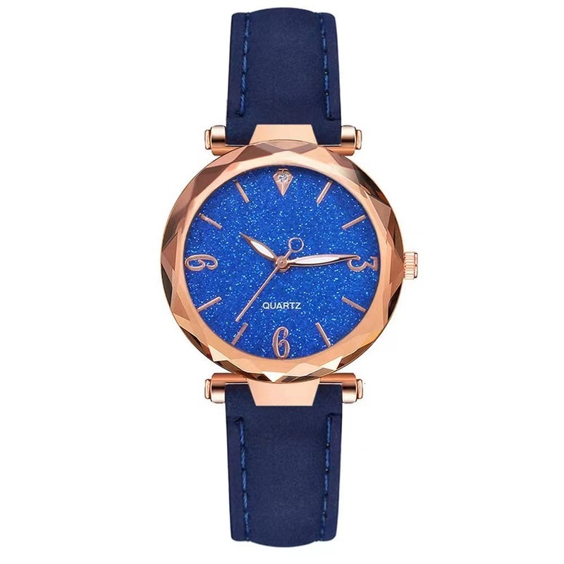 2023 New Cross-border Popular Powder Digital Face Wristwatch Womens 2-piece Set Hexagon Bracelet Ladies Watch Blue 