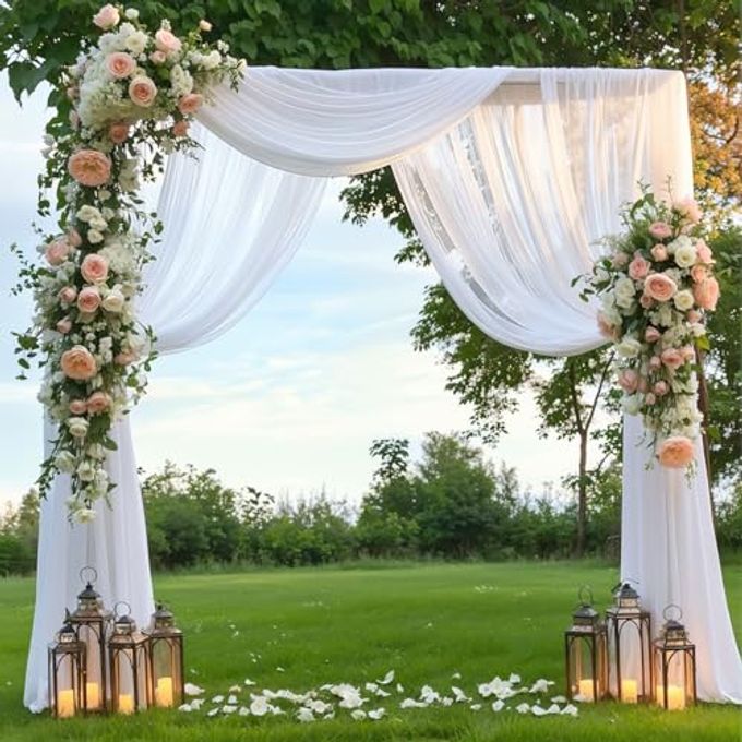 PARTISKY Wedding Arch Draping Fabric,2 Panel 28" x 19Ft White Arch Drapery Sheer Backdrop Curtain for Wedding Ceremony Party Ceiling Decor - Image 3