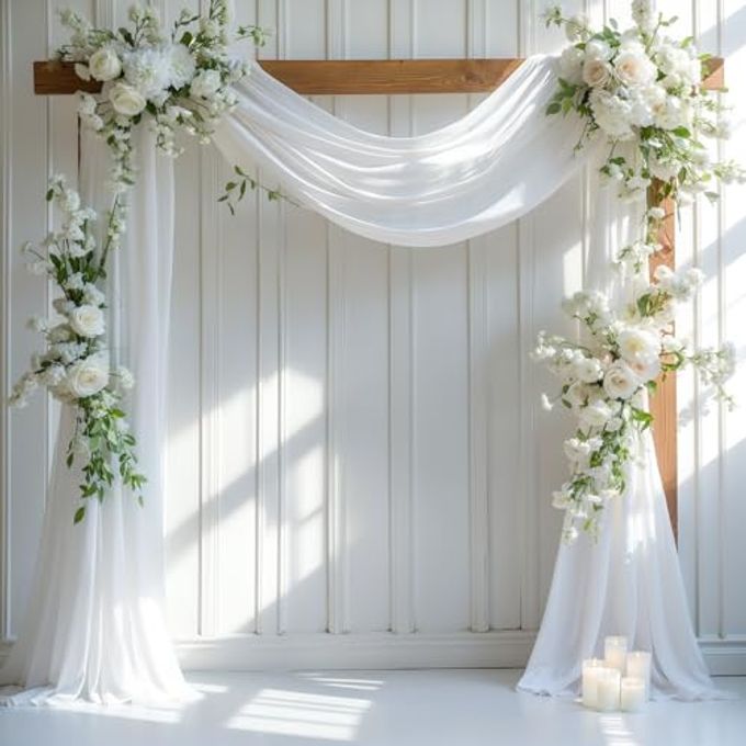 PARTISKY Wedding Arch Draping Fabric,2 Panel 28" x 19Ft White Arch Drapery Sheer Backdrop Curtain for Wedding Ceremony Party Ceiling Decor - Image 1