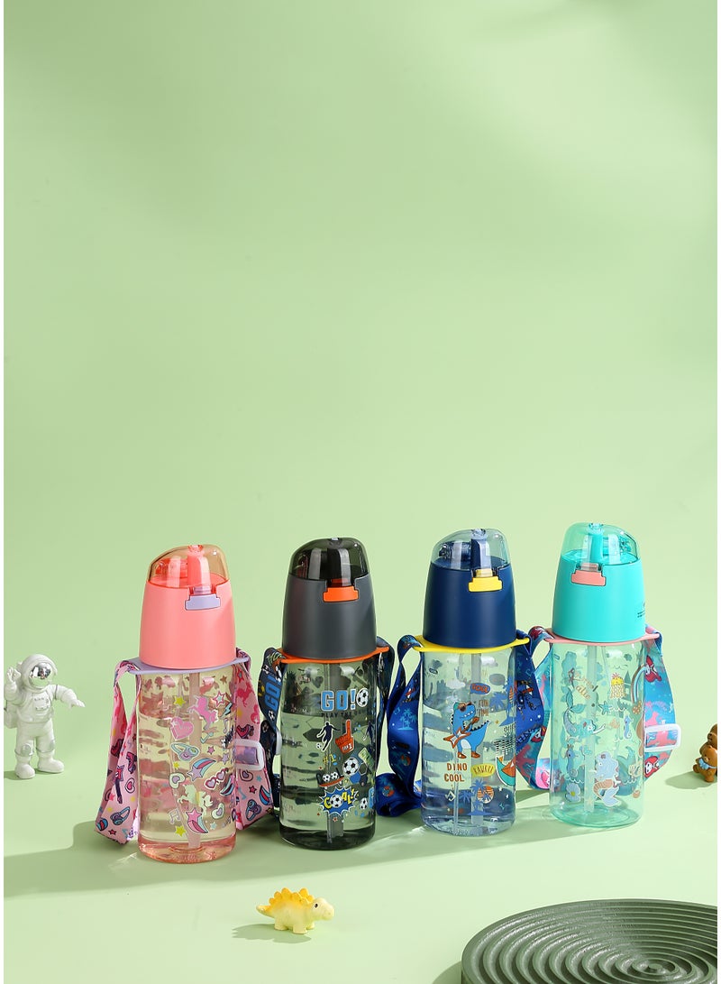 Five dream house Dinosaur Theme Kids Water Bottle Spray Cup, 580ML Leakproof Water Bottle with Adjustable Shoulder Strap, Portable Drinking & Cooling Cup for Kids - Image 4