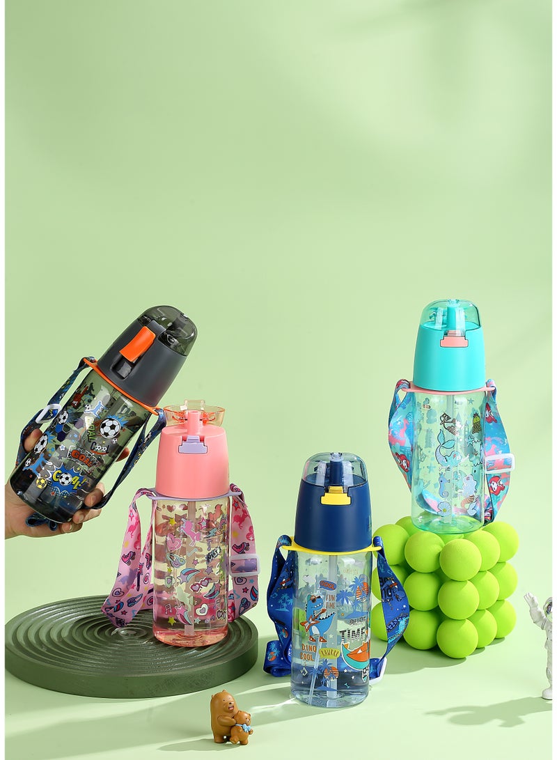 Five dream house Dinosaur Theme Kids Water Bottle Spray Cup, 580ML Leakproof Water Bottle with Adjustable Shoulder Strap, Portable Drinking & Cooling Cup for Kids - Image 3