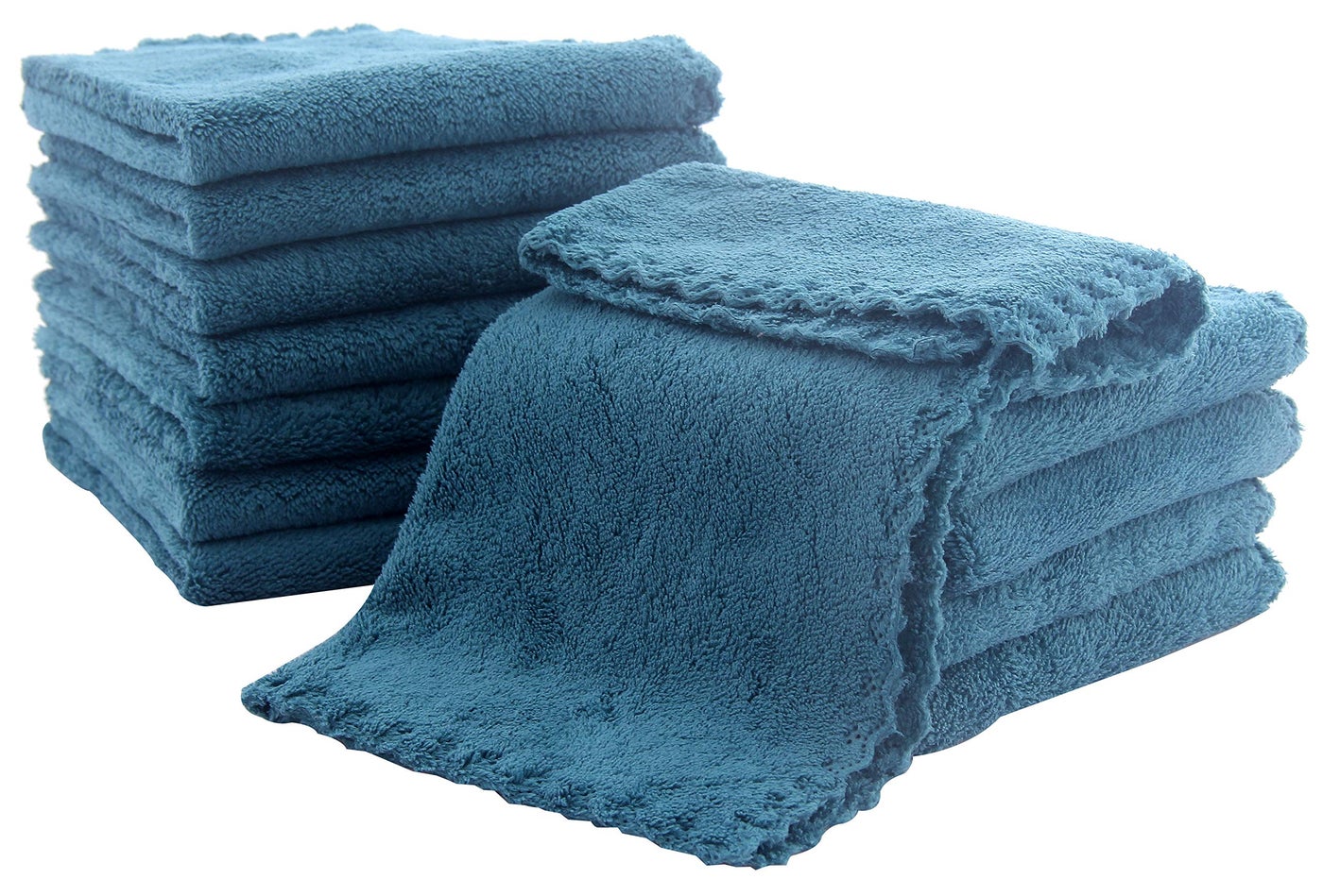 Spotted Play 12 Pack Baby Washcloths - Extra Absorbent and Soft Wash Clothes for Newborns, Infants and Toddlers - Suitable for Baby Skin and New Born - Microfiber Coral Fleece 12x12 Inches, Ocean Aqua