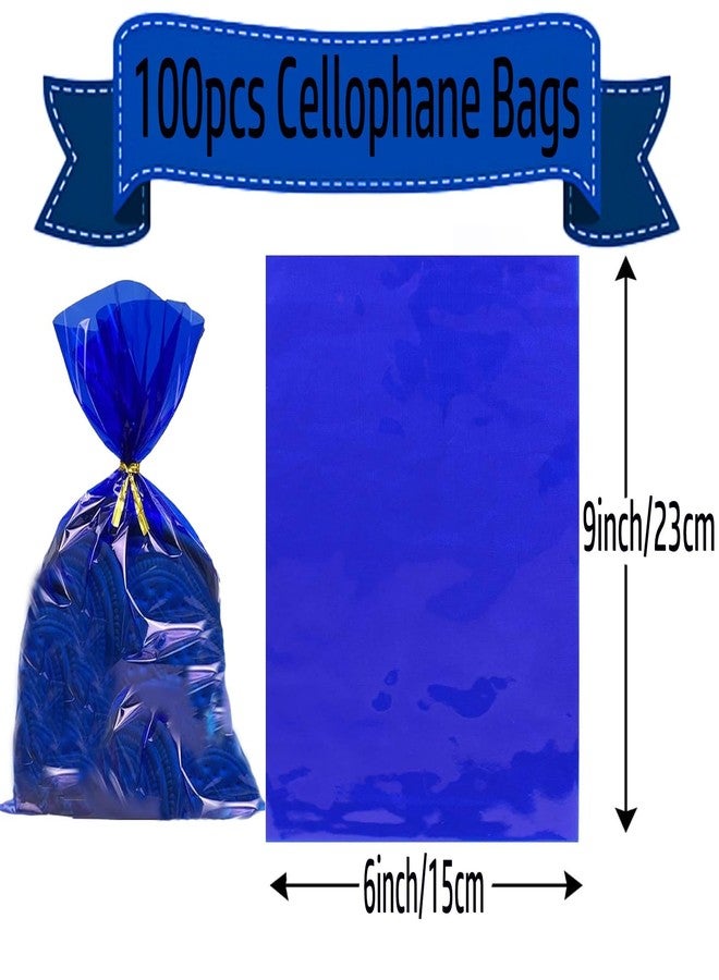 KUNYYI Blue Cellophane Treat Bags - 100Pcs Cello Bags Resealable 6x9 Inch Candy Favor Bags for Parties, Holidays, Snacks Goodie Gifts Party - Image 5