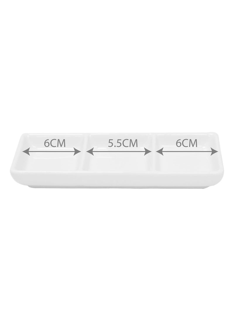 BLACKSTONE Set of 2 White Ceramic Serving Platter Rectangular 3 Compartment Appetizer Serving Tray  - Image 5