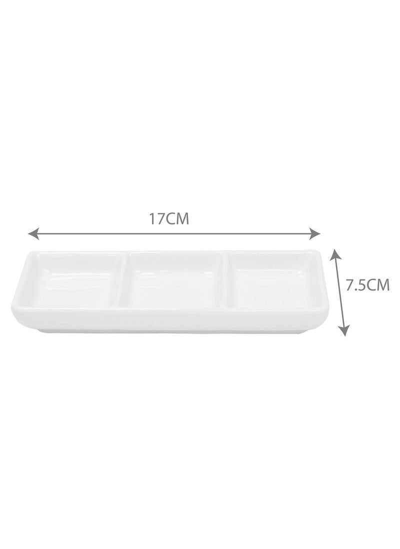 BLACKSTONE Set of 2 White Ceramic Serving Platter Rectangular 3 Compartment Appetizer Serving Tray  - Image 4