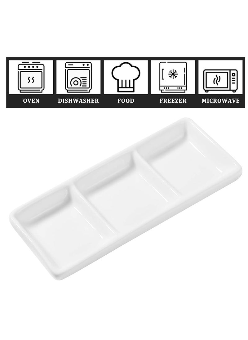 BLACKSTONE Set of 2 White Ceramic Serving Platter Rectangular 3 Compartment Appetizer Serving Tray  - Image 2