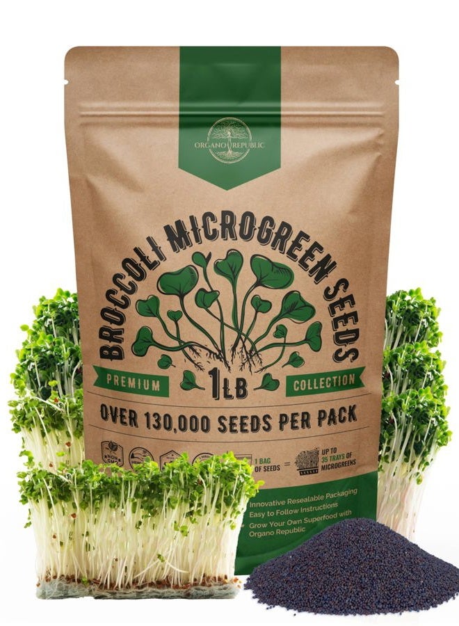 Organo Republic Broccoli Sprouting & Microgreens Seeds - Non-GMO, Heirloom Sprout Seeds Kit, 1lb Resealable Bag for & Growing Microgreens in Soil, Coconut Coir, Aerogarden & Hydroponic - Image 1