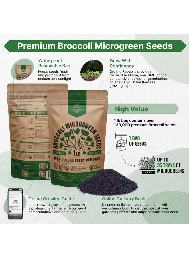 Organo Republic Broccoli Sprouting & Microgreens Seeds - Non-GMO, Heirloom Sprout Seeds Kit, 1lb Resealable Bag for & Growing Microgreens in Soil, Coconut Coir, Aerogarden & Hydroponic - Image 2