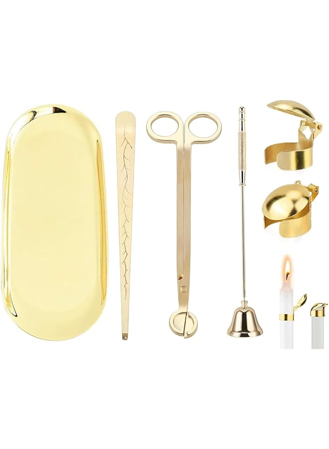 The Bros 6 Pack Candle Accessory Set, Candle Care Tools Kit Include Candle Wick Trimmer, Candle Wick Dipper, Storage Tray Plate, Candle Extinguisher, Clip On Automatic Candle Extinguisher, Golden