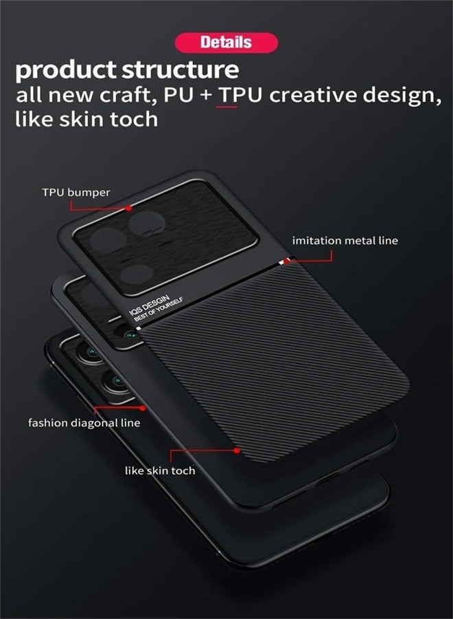 Arabest Case Compatible with Xiaomi Poco X6 Pro 5G, Luxury PU Leather Silicone Anti-slip Anti-fingerprint [Support Magnetic Car Holder] Phone Protective Cover for Mi Poco X6 Pro (Black) - Image 5