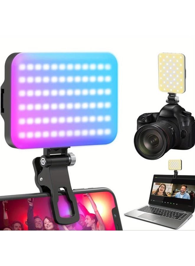 Portable 60 LED Selfie Light Clip On Colorful Black 2200mAh Battery CRI 97 Three Modes - Image 1
