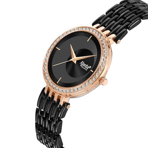 Ajanta Quartz Luxury Analog Bracelet Watch |Diamond Studded | Black Watch |Minimalistic Dial with Bracelet Chain for Women & Girls (La Luna Collection) - Image 4