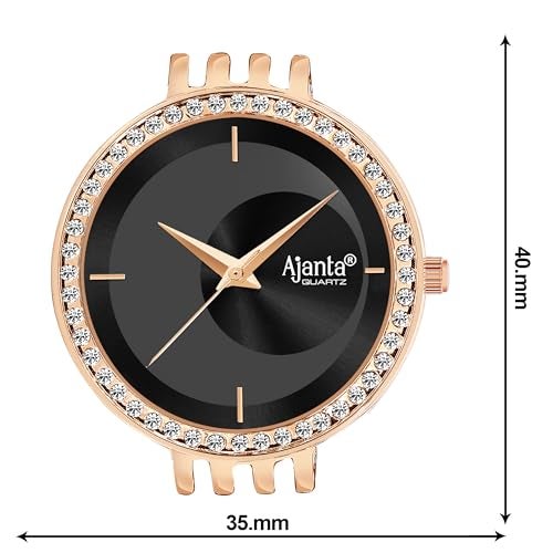 Ajanta Quartz Luxury Analog Bracelet Watch |Diamond Studded | Black Watch |Minimalistic Dial with Bracelet Chain for Women & Girls (La Luna Collection) - Image 5
