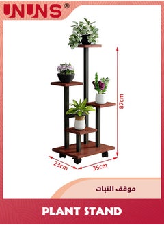 UNUNS 5 Tier Plant Stand With 4 Wheels,Metal Wood Tall Plant Stands For Indoor Plants Multiple,Corner Tiered Flower Plants Shelf Stand For Living Room Bedroom  - Image 2