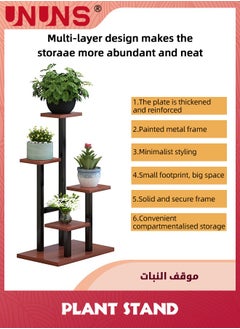 UNUNS 5 Tier Plant Stand With 4 Wheels,Metal Wood Tall Plant Stands For Indoor Plants Multiple,Corner Tiered Flower Plants Shelf Stand For Living Room Bedroom  - Image 5