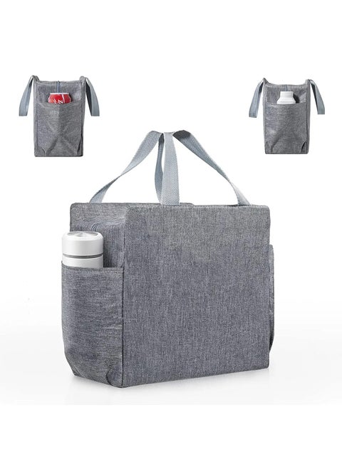 Insulated Lunch Bag with Dual Side Pockets, Thermal Lunch Tote Box Bag for Women Men and childern 9.8" х 9.8" Size Lightweight for Work Picnic School Office Grey