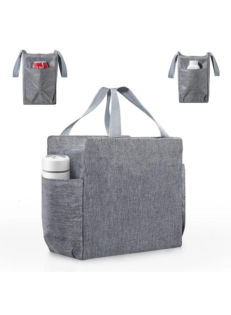 Insulated Lunch Bag with Dual Side Pockets, Thermal Lunch Tote Box Bag for Women Men and childern 9.8" х 9.8" Size Lightweight for Work Picnic School Office Grey  - Image 1